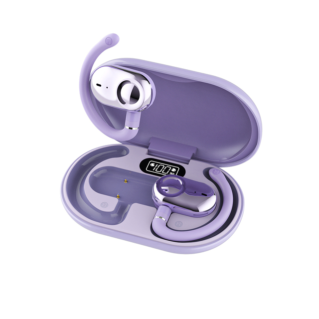 Wholesale High Quality Waterproof Open Ear Ows Purple Wireless Earbuds 5.4bt Digital Display Low Latency Type C Stereo Music