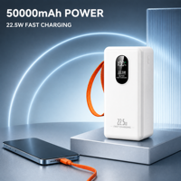 Batterie externe durable 50000 mAh avec logo personnalisé, charge rapide 22,5 W, lampe torche LED et sortie USB-C, sangle de transport pour les voyages en extérieur