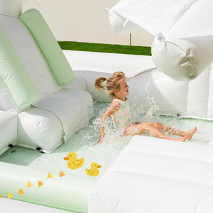 Bantalan cipratan taman air putih, perosotan air combo kolam bermain lembut - Product Image 1