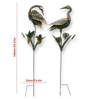 Décoration de jardin en fer forgé style héron vieilli, ornement de grue de style chinois pour aménagement extérieur, support de fleurs en métal en forme d'animal