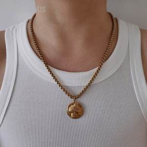 NM52329 Vintage chapado en oro Punk collar grueso moneda encanto <span class=keywords><strong>Athena</strong></span> diosa búho Reversible colgante collar para hombres y mujeres - Product Image 5