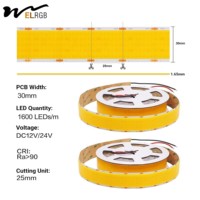 Lampu String COB 5-baris Super Terang Tahan Air IP20 Lebar 30mm 12V/24V LED Tegangan Rendah 1600LED/M Kontrol Aplikasi CRI Tinggi 90