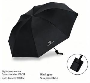 Paraguas Plegable Manual de Ocho Varillas, 100 cm, Negro, Protección UV, para Sol y Lluvia, para Adultos, Uso en Viajes - Product Image 1