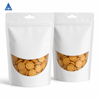 Sachet Doypack Blanc Mat Imprimé Personnalisé avec Fenêtre en Forme de Croissant, Trou de Suspension, Fermeture Zip Refermable et Encoche de Déchirement pour Biscuits et Crackers