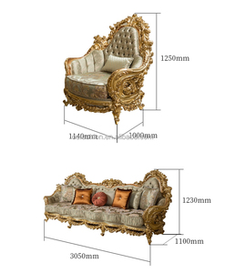 Sofá clásico de lujo para sala de estar, mueble Dorado con hoja dorada, OE-FASHION - Product Image 5