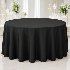 Wholesale Reusable Black <b>Round</b> Polyester <b>Tablecloth</b> Custom Waterproof Option Hotel Banquet Event Rental Linen - Product Image 1