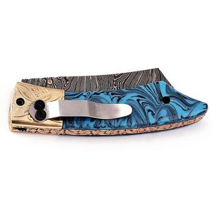 Custom Damascus Steel <b>Folding</b> Pocket <b>Knife</b> Resin Handle, Personalized Name & Logo, Top Quality for Hunting, Camping, Ideal Gift - Product Image 4