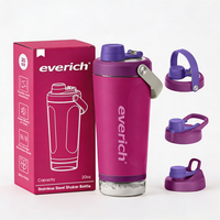 Bouteille shaker multifonction en acier inoxydable avec compartiment amovible pour poudre de protéines, 20 oz, shaker pour compléments sportifs
