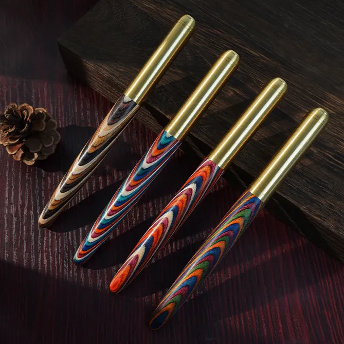 New Design Luxury VIP Quality Unique Colorful Wooden Body Calligraphy Pen Brass Solid Wood Fountain Pen