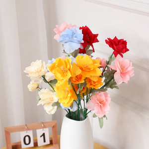 Roses artificielles roses et jaunes en soie, décorations de mariage, arrangements au sol haute simulation - Product Image 3