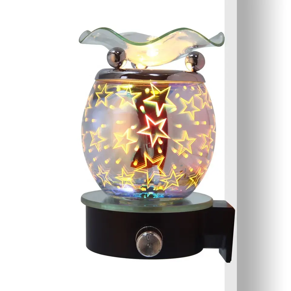 卸売3Dガラスアロマプラグイン電気オイルウォーマーランプ調光器付きフレグランス & エッセンシャルオイルバーナー夜自宅で
