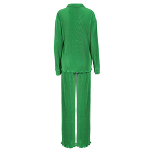 Completo Due Pezzi Autunnale da <span class=keywords><strong>Donna</strong></span> Vintage con Camicia Oversize a Maniche Lunghe e <span class=keywords><strong>Pantaloni</strong></span> a Vita Alta <span class=keywords><strong>Arancioni</strong></span> Plissettati - Product Image 4