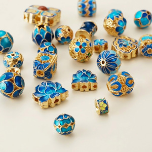 Cloisonne Enamel Flower Beads Copper DIY Jewelry Accessories 8mm Blue Gold Plated Handmade Beads For Bracelets Necklaces - Product Image 1