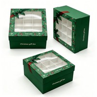 Boîte en papier recyclable de Noël avec couvercle et base, idéale pour l'emballage de chocolats, beignets, sushis, biscuits et desserts (vente en gros)