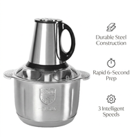 Hachoir à viande électrique mini en acier inoxydable, 3 vitesses, 200-500W, tension universelle, robot culinaire domestique