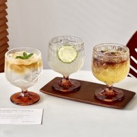 Verre à pied vintage en verre gaufré ambré à motif diamant pour cocktails, jus, mariages et événements festifs