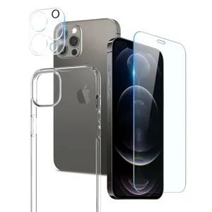 批发定制手机外壳适用于iPhone 12 /13 /14 Pro Max 3合1 TPU手机外壳，带屏幕胶片和镜头胶片
