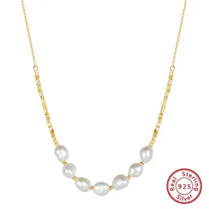 Collier pendentif en argent sterling 925 plaqué or 14 carats avec perle d'eau douce, chaîne à maillons en forme de cœur, résistant à l'eau, cadeau pour femme, vente en gros - Product Image 1
