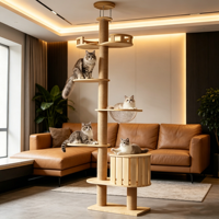 Arbre à chat tout-en-un avec poteau d'escalade, lit, jouets, griffoir en sisal, grande plateforme de saut en bois massif, planche multicouche 235-285cm