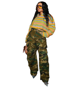 High Waist Pockets Straight Loose <strong>Trousers</strong> for <strong>Women</strong> <strong>Camouflage</strong> Color 2024 Summer Fashion Sweatpants Pants - Product Image 6