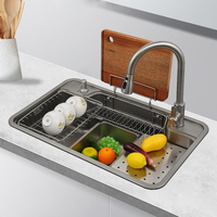 Bassin extensible 78x48 pistolet gris bol unique épaississement pressage évier haute capacité multifonctionnel évier en acier inoxydable cuisine