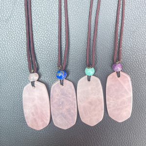 قلادة بتصميم هندسي من الأحجار الطبيعية، قلادة بوهيمية من الكريستال الخام والعقيق وكوارتز الوردي، سلسلة حبل، هدية - Product Image 4