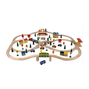 100 PCS शैक्षिक लकड़ी के खिलौने लकड़ी ट्रेन कील खिलौना डीलक्स लकड़ी रेलवे सेट