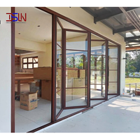Porte patio bi-pliante moderne en aluminium à rupture de pont thermique avec double vitrage feuilleté, coupe-vent et écoénergétique pour cour intérieure