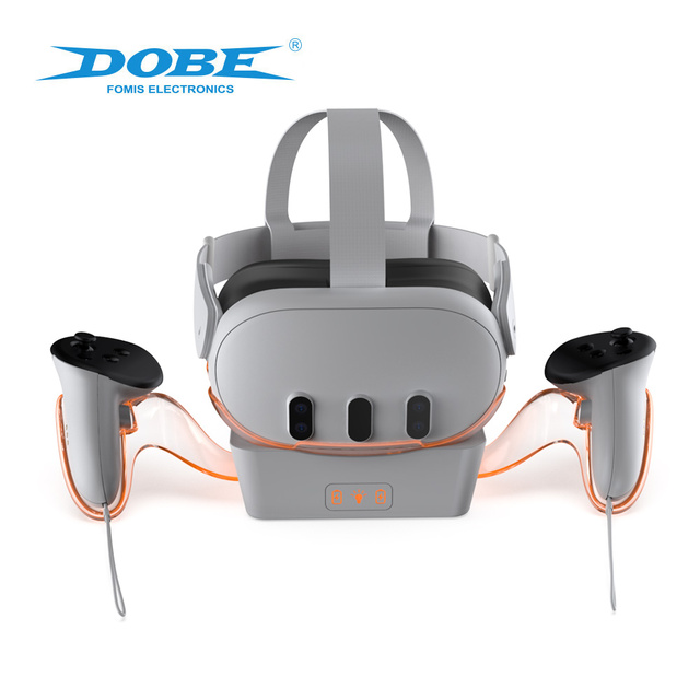 DOBE Wholesale Meta Quest 3 VR Headstrap Charging Station Dual Controller Charger with LED for Meta Quest 3 Game Accessories