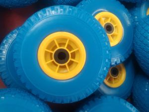 Nouvelle roue de brouette/chariot à main avec <span class=keywords><strong>pneu</strong></span> plein anti-crevaison en PU 260*85, jante en acier colorée 3.00-4 (260x75) de rechange - Product Image 4