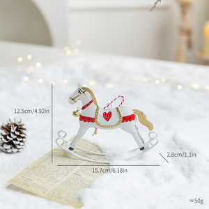 Pendentif de Noël nordique rétro en fer forgé, cheval à bascule, décoration suspendue artisanale en bois vieilli - Product Image 1