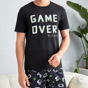 Autumn and Winter Plus Size <strong>Men's</strong> 150g Cotton Casual Pajamas Suit Round Neck <strong>Pyjamas</strong> for Sleepwear - Product Image 2