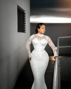 Mumuleo <span class=keywords><strong>Robe</strong></span> de mariée en <span class=keywords><strong>dentelle</strong></span> <span class=keywords><strong>blanche</strong></span> Robes de mariée africaines perlées Appliques Aso Ebi <span class=keywords><strong>Robe</strong></span> de mariage Photoshoot - Product Image 4