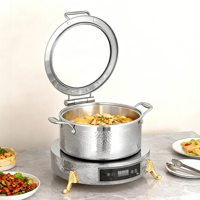 Réchaud de buffet électrique numérique en acier inoxydable 304, avec couvercle en verre visible, pour maintien au chaud des aliments