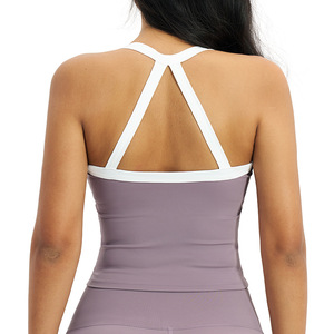 Nude Feeling Yoga Tank <b>Top</b> Contrast Color Hollow Back Sports Bra Quick Dry Running Vest - Product Image 6