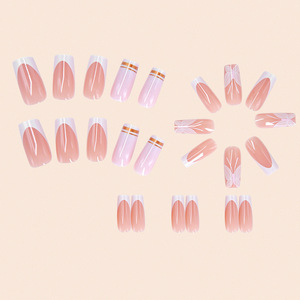 Juego de 24 Uñas Postizas Medianas Largas al por Mayor con Detalles de Líneas Doradas, Mariposas 3D, Estilo Moderno, <span class=keywords><strong>Manicura</strong></span> <span class=keywords><strong>Francesa</strong></span> Blanca - Product Image 2