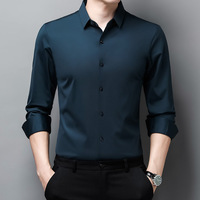 Kemeja bisnis pria, baju Formal lengan panjang kosong untuk laki-laki