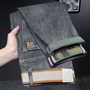 Pantalones Vaqueros de Mezclilla para <span class=keywords><strong>Hombre</strong></span>, Nuevo Modelo, Cintura Media, Color Gris Ceniza, Estampados, Elásticos, Casuales, Ajustados y Rectos - Product Image 1