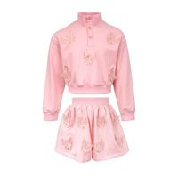 Conjuntos Cortos para Niñas, Traje para Niña, Ropa de Boutique para Bebés, Conjunto de Ropa Infantil Rosa con Mariposas 3D Bordadas en Encaje, Venta al Por Mayor