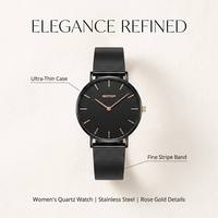 Montre à quartz ultra-fine pour femme, minimaliste, ronde, analogique, 36 mm, bracelet en maille d'acier inoxydable de 18 mm, 3 ATM, pour usage quotidien
