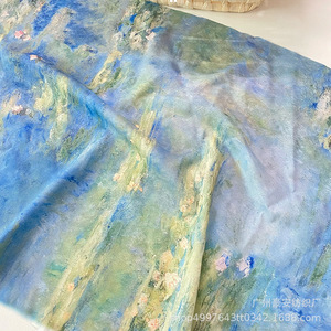 Ha Water Lily Print Linen Fabric Digital Printing 100% Linen For Women's Wear <b>Dresses</b> Shirts Trousers Curtains - Product Image 4