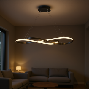 Luminaire suspendu LED moderne de 39 pouces, design Infinity, luminaire de plafond à intensité variable pour salon, en fer noir et aluminium - Product Image 2