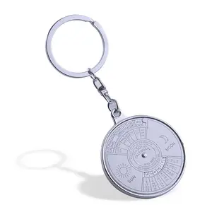 YANGLE Custom Logo Promotion Gift Metal Round Key Chain Personalized Cheap Matte Silver Compass Keychain