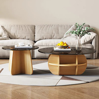 Mobilier de maison au design unique et bon marché Ensemble petite table à thé ronde Table basse en verre moderne noire avec rangement pour le salon