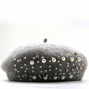 ผู้ผลิตหมวกเบเร่ต์ขนสัตว์สำหรับผู้หญิงในฤดูหนาวจากจีน ขายส่งหมวกเบเร่ต์ประดับมุกสำหรับสุภาพสตรี - Product Image 3