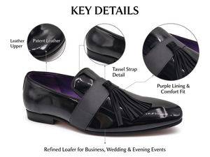 <b>Mens</b> Black <b>Patent</b> Genuine Leather Tassel Loafers Slip On Dress <b>Shoes</b> Low Heel Purple Lining for Wedding Prom Banquet Party - Product Image 2