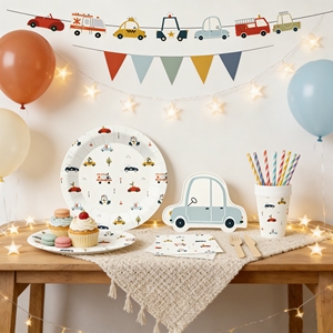DAMAI Kids Party <b>Tableware</b> Set Car Mold <b>Disposable</b> Plate Paper Cups Napkins for 8 Guests of Children Birthdays Party Decorations - Product Image 1
