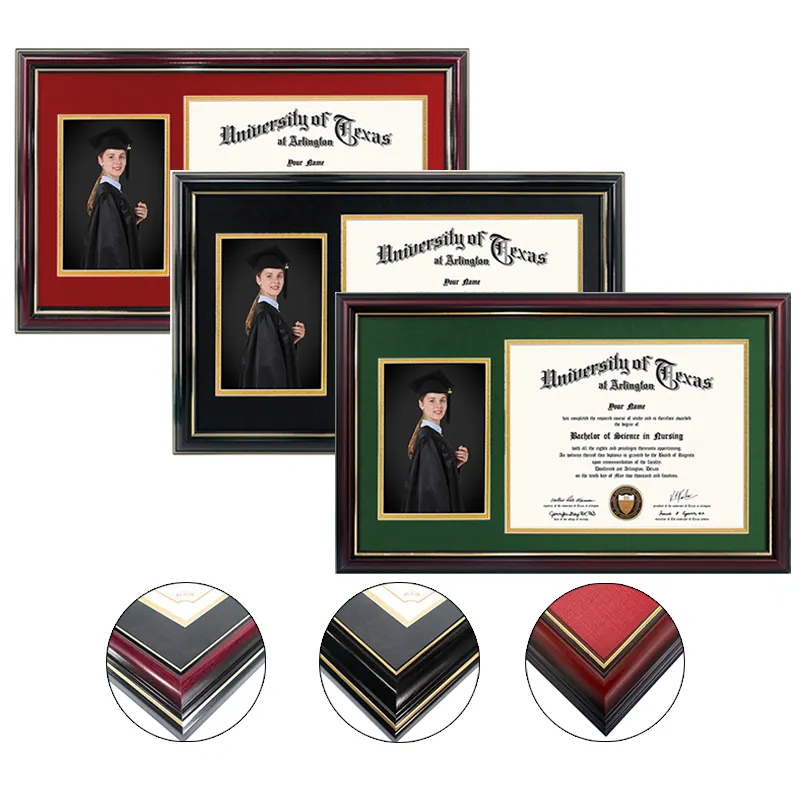 Eco-friendly personalizado madeira graduação Diploma Photo Frame com dupla esteiras 5x7 A4