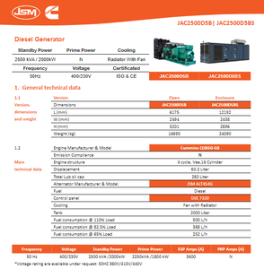 Jac2500d5b bycummins 2500 KVA 2000 kW Máy phát điện dự phòng 3 pha 380V được hỗ trợ bởi động cơ diesel QSK60-G8 cho nhà máy điện - Product Image 6