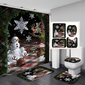 Rideau de Douche en Polyester Imprimé Numérique Scène Cerf Fée Flocon de Neige Noir, Rideau de Salle de Bain Imperméable, Impression Personnalisée, Vente en Gros - Product Image 6